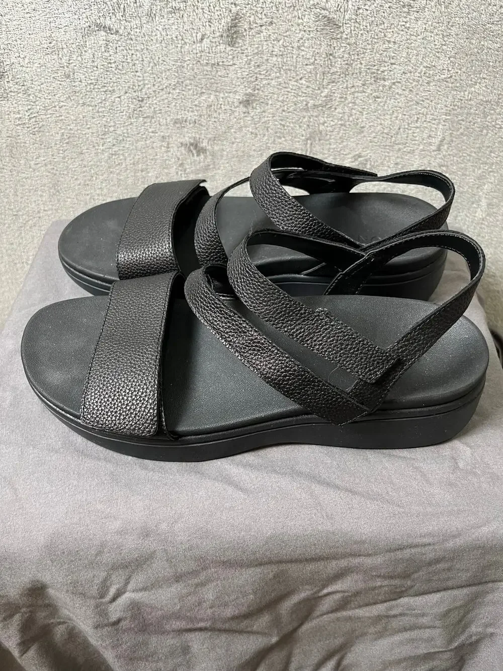 Vionic Sophia Leather Platform Sandals Womens Size 9.5 Black Adjustable Comfort